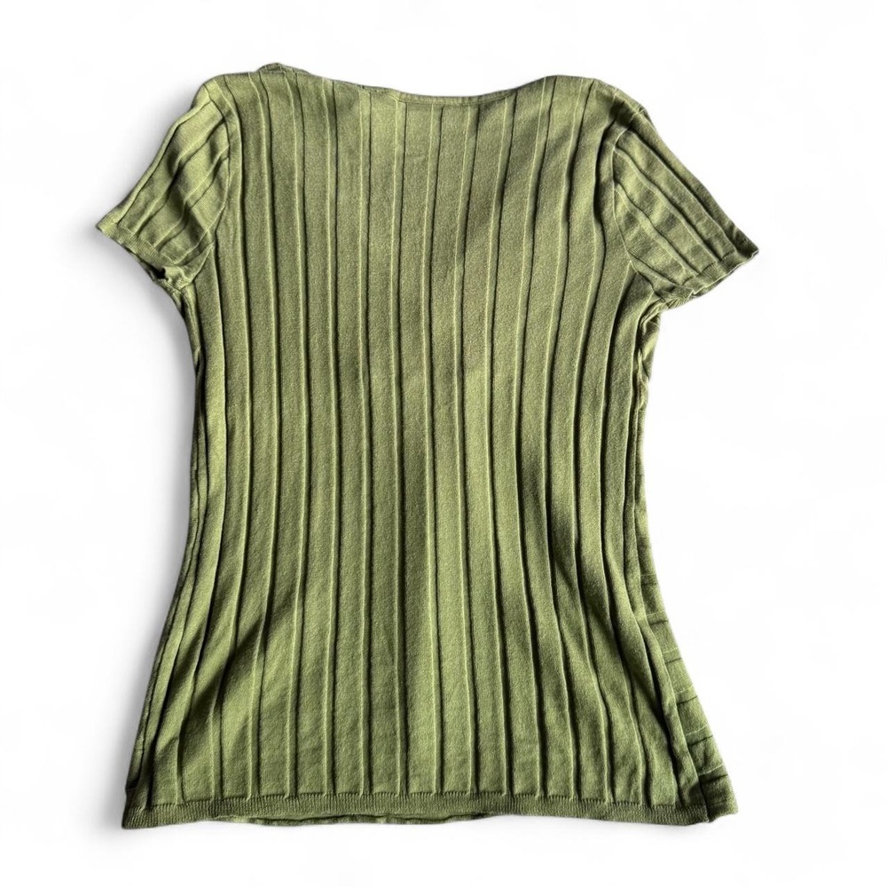 Y2K Olive Green Ribbed V Neck Top - Picture 4 of 4